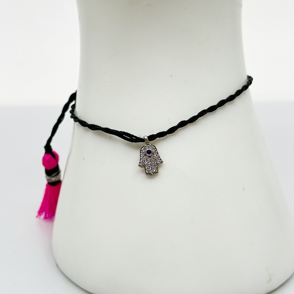 Gold Vermeil Sterling silver cubic zirconia hamsa cord bracelet - GM1017